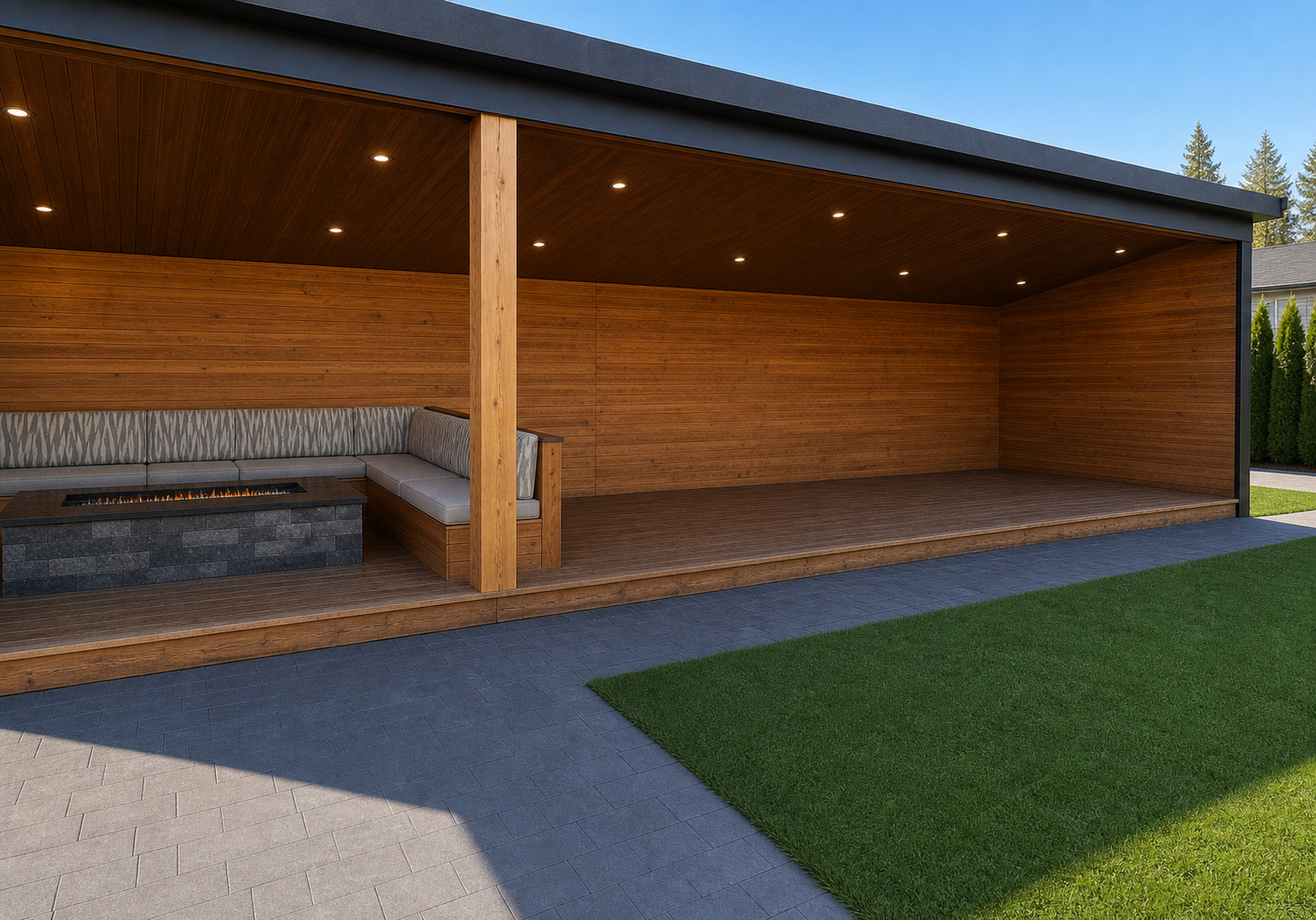 Wide view of the 32 Miles Estate pavilion reception area